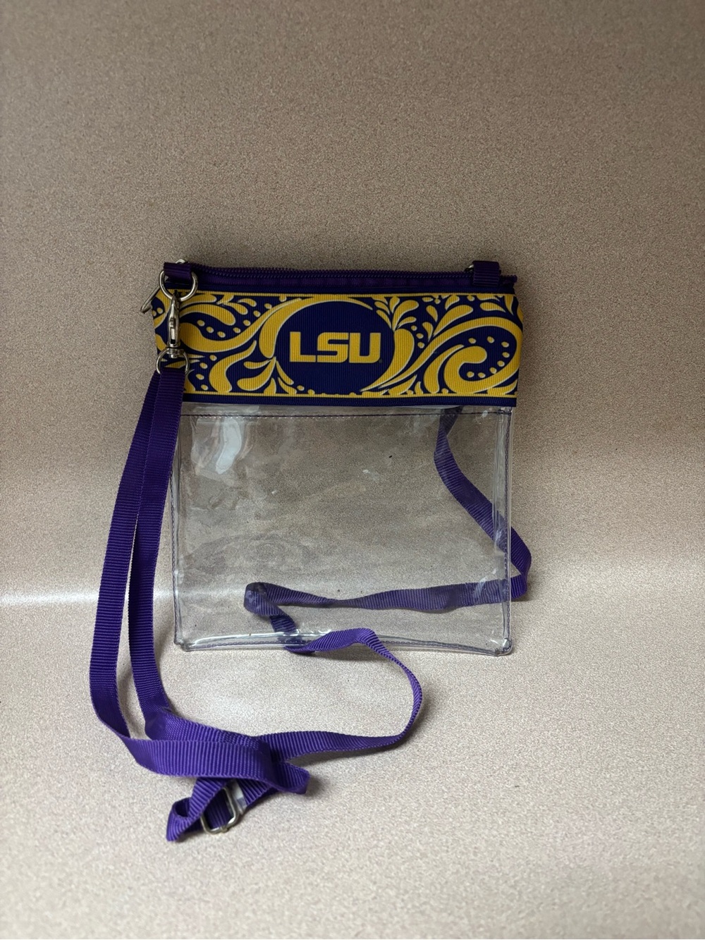 LSU Clear Crossbody Bag with Purple and Gold Trim